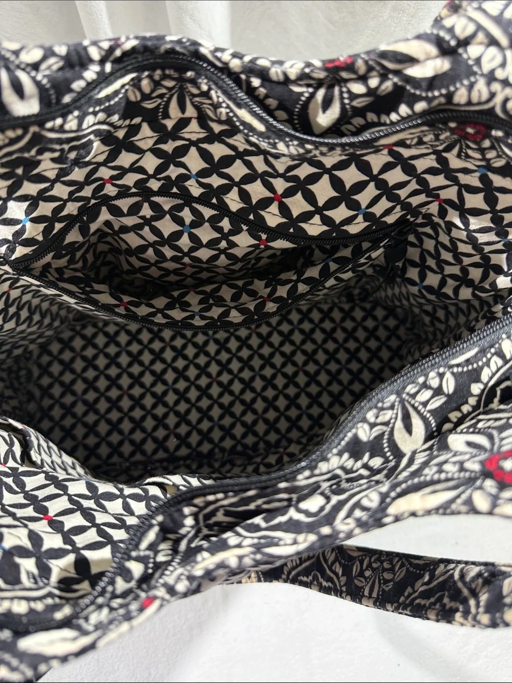 Vera Bradley Quilted Black & White Floral Tote Bag with Multicolor Accent